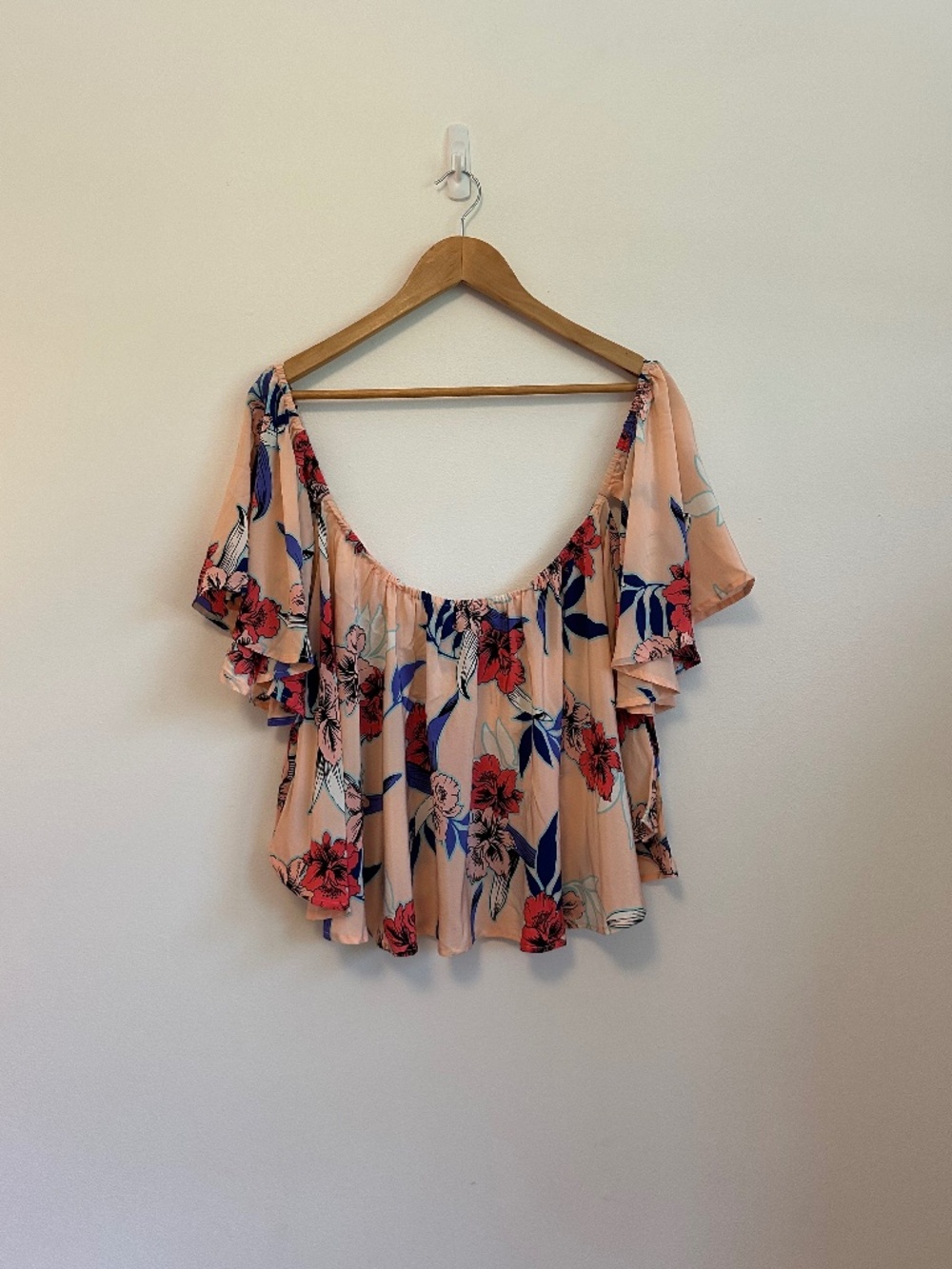 Yumi Kim Butterfly Off The Shoulder Peach Silk Blouse | Size Large